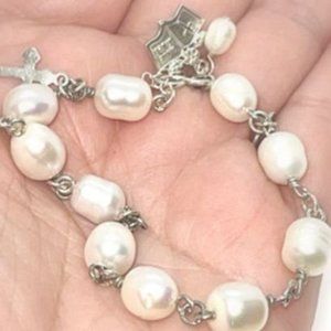 925SS cross bible charm saint beaded bracelet